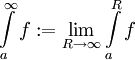 \int\limits_a^\infty f:=\lim_{R\to\infty}\int\limits_a^R f
