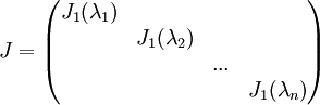 J=\begin{pmatrix}
J_1(\lambda_1) &  &  & \\ 
 &  J_1(\lambda_2)&  & \\ 
 &  &...  & \\ 
 &  &  & J_1(\lambda_n)
\end{pmatrix}