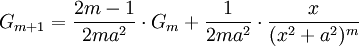 G_{m+1}=\frac{2m-1}{2ma^2}\cdot G_m + \frac{1}{2ma^2}\cdot\frac{x}{(x^2+a^2)^m}