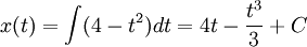 x(t)=\int (4-t^2) dt=4t-\frac{t^3}{3}+C