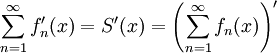 \sum_{n=1}^\infty f_n'(x)=S'(x)=\left(\sum_{n=1}^\infty f_n(x)\right)'