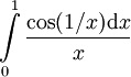 \int\limits_0^1\frac{\cos(1/x)\mathrm dx}x