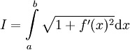 I=\int\limits_a^b\sqrt{1+f'(x)^2}\mathrm dx