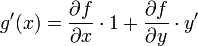g'(x)=\frac{\partial f}{\partial x}\cdot 1 + \frac{\partial f}{\partial y}\cdot y'