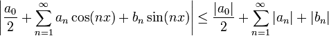 \left|\frac{a_0}{2}+\sum_{n=1}^\infty a_n\cos(nx)+b_n\sin(nx)\right|\leq \frac{|a_0|}{2} + \sum_{n=1}^\infty |a_n|+|b_n|