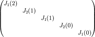 \begin{pmatrix}
 J_1(2)&  &  &  & \\ 
 &  J_2(1)&  &  & \\ 
 &  &  J_1(1) & & \\ 
 &  &  & J_2(0) & \\ 
 &  &  &  & J_1(0)
\end{pmatrix}