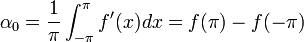 \alpha_0=\frac{1}{\pi}\int_{-\pi}^{\pi}f'(x)dx= f(\pi)-f(-\pi)