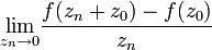\underset{z_n\to 0}{\lim}\frac{f(z_n+z_0)-f(z_0)}{z_n}